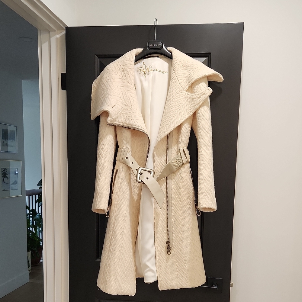 Mackage Cream Textured Belted Trench Coat